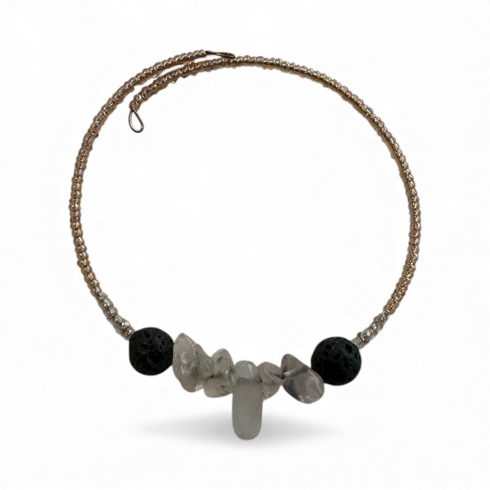 Vintage Quartz and Lava Rock Seed Bead Bracelet